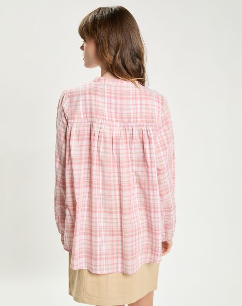 Blouse ample Carina à carreaux rose