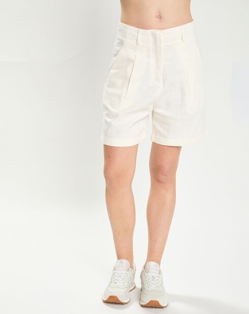Ivoorkleurige korte broek van linnen en katoen van Sevia