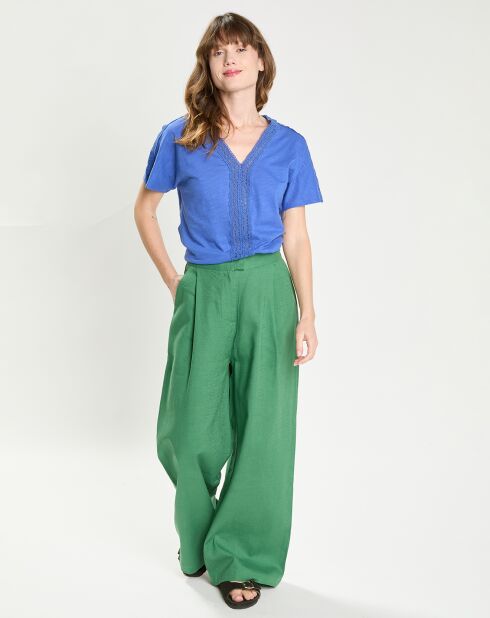 Phedra-grüne Weitbeinhose aus Leinen und Baumwolle