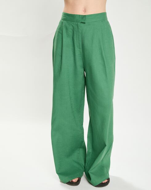 Phedra-grüne Weitbeinhose aus Leinen und Baumwolle
