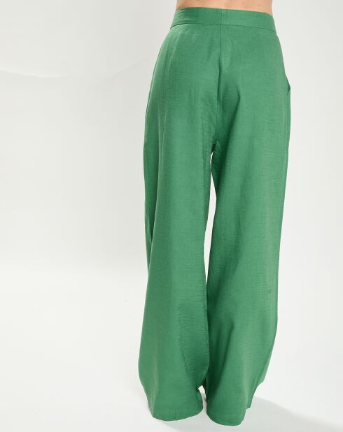 Phedra-grüne Weitbeinhose aus Leinen und Baumwolle
