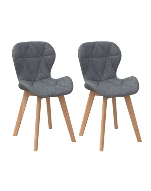2 Chaises Gladys en tissu gris et pieds bois