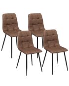 4 Chaises Linda simili cuir marron et pieds métal noirs - 46x55x88 cm