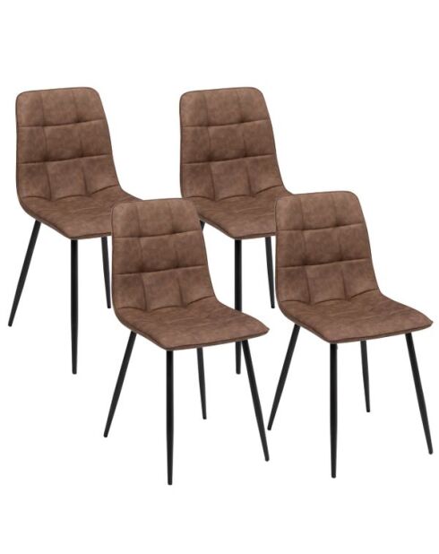 4 Chaises Linda simili cuir marron et pieds métal noirs - 46x55x88 cm