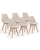 6 Chaises Nordia assise beige et pieds bois