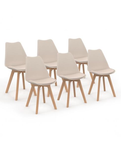 6 Chaises Nordia assise beige et pieds bois