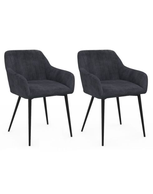 Chaises avec accoudoirs Ariana en velours gris foncé et pieds métal - lot de 2