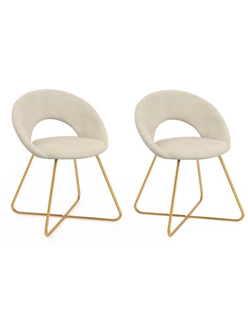 2 Chaises Malone en velours crème et pieds dorés