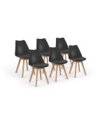 6 Chaises Nordia assise noire et pieds bois