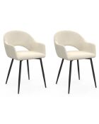 2 Chaises avec accoudoirs Rebecca en velours crème et pieds métal