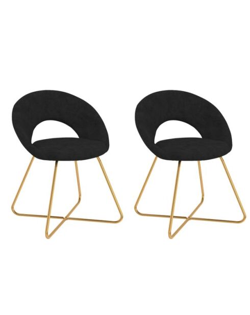 2 Chaises Malone en velours noir et pieds dorés