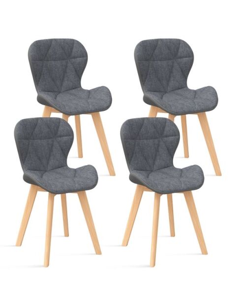 4 Chaises Gladys en tissu gris et pieds bois