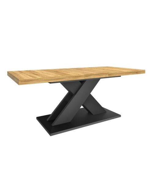 Table repas extensible Alexia 160-200cm plateau bois et pieds central noir