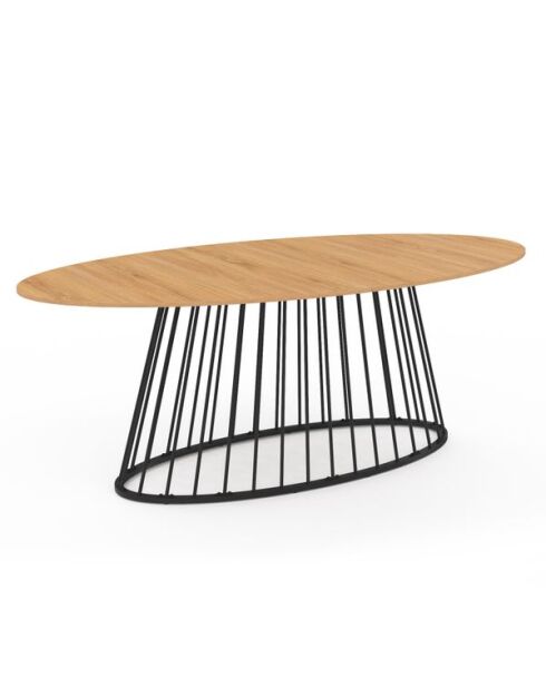 Table repas Adelle plateau ovale bois 200cm et pied filaire noir