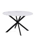 Table repas Soline 110cm plateau rond effet marbre et pieds croisés noirs