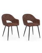 2 Chaises avec accoudoirs Rebecca en velours marron et pieds métal
