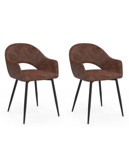 2 Chaises avec accoudoirs Rebecca en velours marron et pieds métal