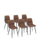 6 Chaises Linda imitation cuir marron et pieds métal noirs