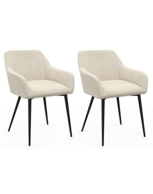 2 Chaises avec accoudoirs Ariana en velours crème et pieds métal