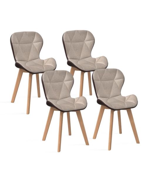 4 Chaises Gladys en tissu taupe et pieds bois - 46x50x79 cm