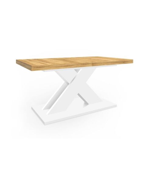 Table repas extensible Alexia 160-200cm plateau bois et pieds central blanc