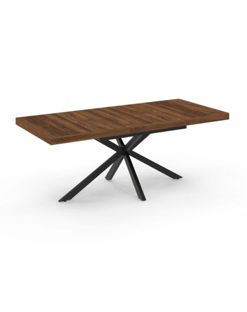 Table repas extensible Spider 160-200cm plateau bois effet noyer avec rangementet pieds croisés noirs