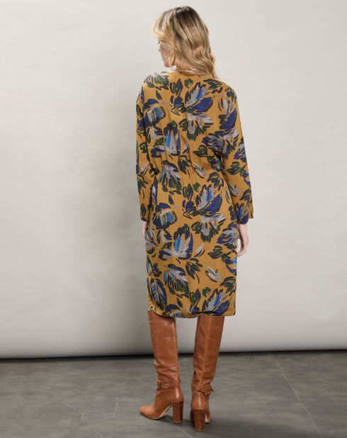 Robe Romance imprimée moutarde/vert/bleu