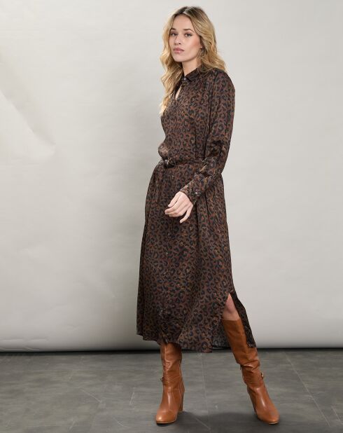 Robe satinée Revelation léopard brune