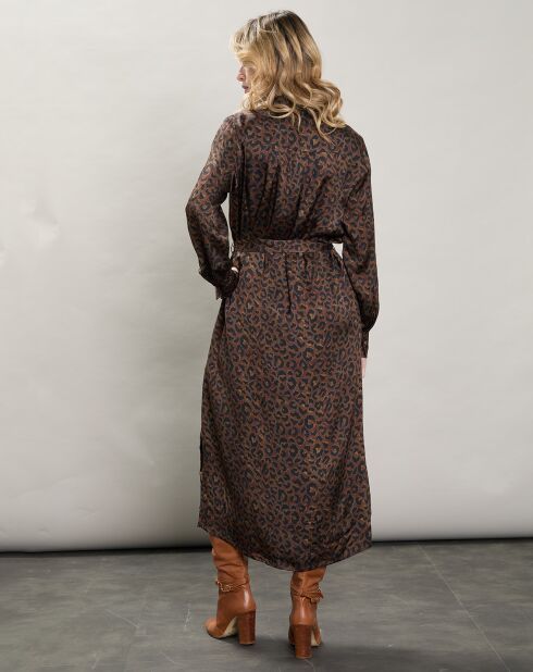 Robe satinée Revelation léopard brune