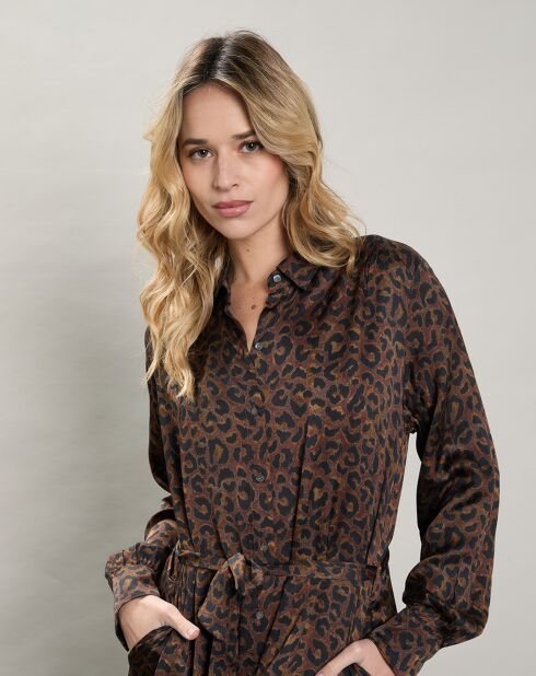 Robe satinée Revelation léopard brune
