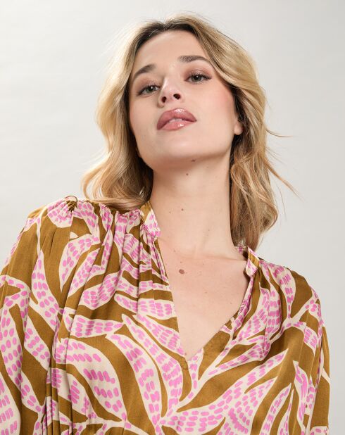 Robe satinée Rissa tabac/rose