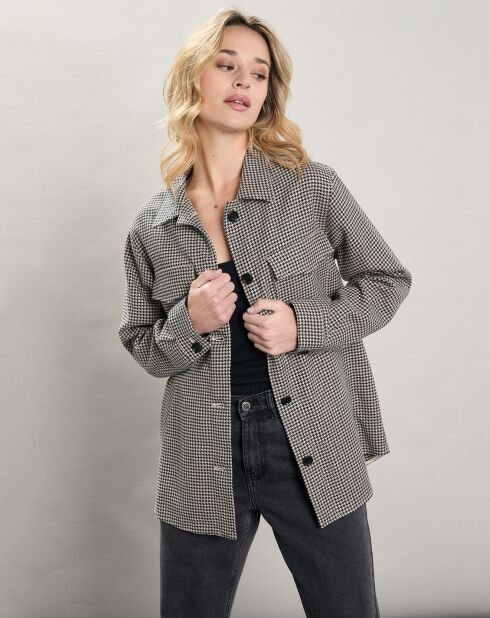 Veste surchemise en Coton & Lin Velim beige/noir