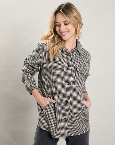Veste surchemise en Coton & Lin Velim beige/noir