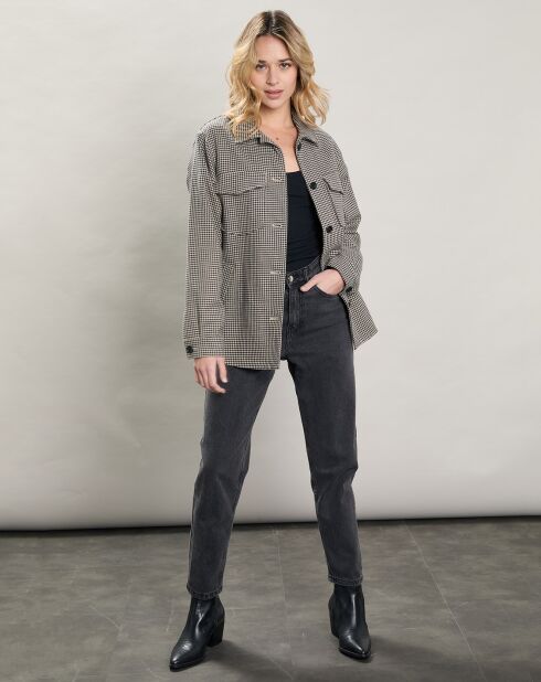 Veste surchemise en Coton & Lin Velim beige/noir