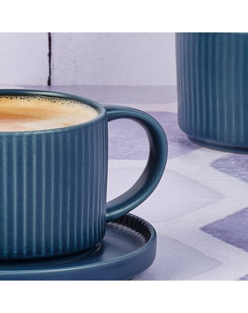 8 Tasses Scandi Et Soucoupe  bleu marine - 15 cl