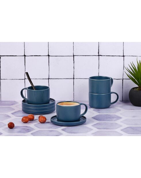 8 Tasses Scandi Et Soucoupe  bleu marine - 15 cl