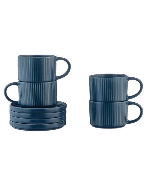 8 Tasses Scandi Et Soucoupe  bleu marine - 15 cl