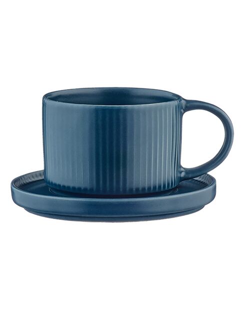 8 Tasses Scandi Et Soucoupe  bleu marine - 15 cl