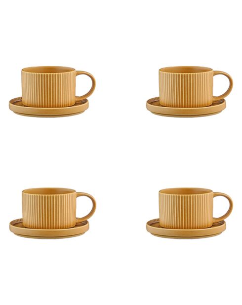 8 Tasses Scandi Et Soucoupe  jaune ocre - 15 cl