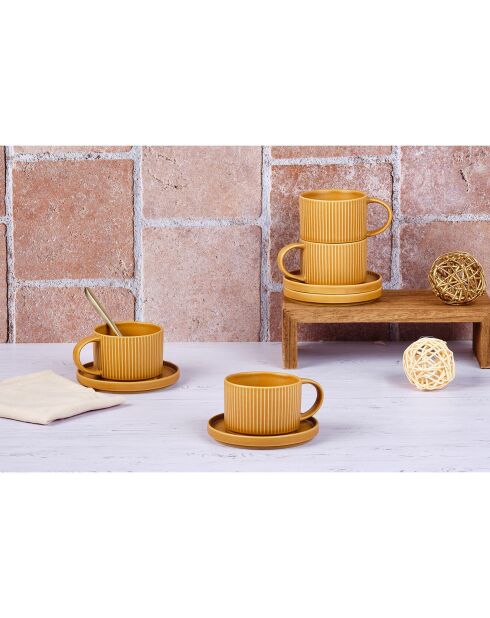 8 Tasses Scandi Et Soucoupe  jaune ocre - 15 cl