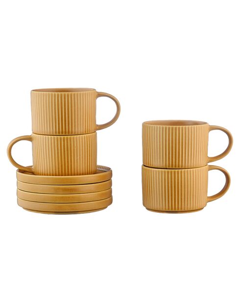 8 Tasses Scandi Et Soucoupe  jaune ocre - 15 cl
