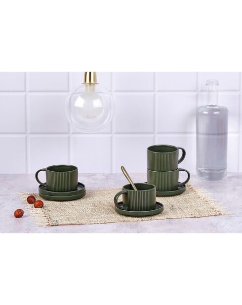 8 Tasses Scandi Et Soucoupe  vert olive - 15 cl
