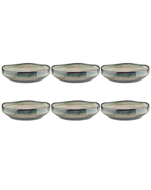6 Assiettes Creuses Genesis bleu/gris/kaki - 100 cl
