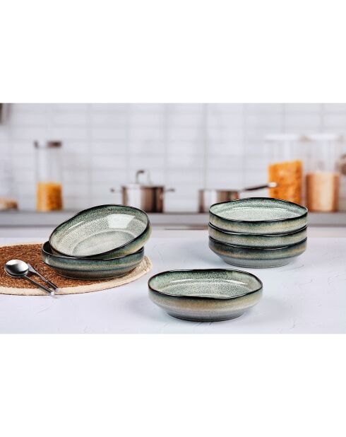 6 Assiettes Creuses Genesis bleu/gris/kaki - 100 cl