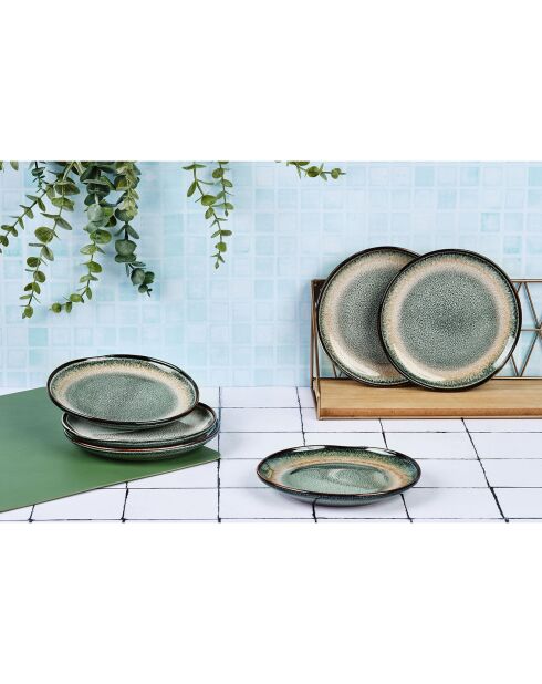 6 Assiettes Genesis bleu/gris/kaki - D.10 cm