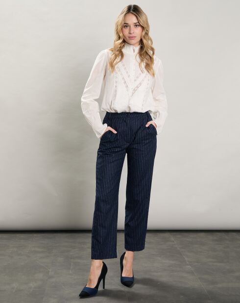 Pantalon en Laine mélangée Pacome rayures brutes/marine