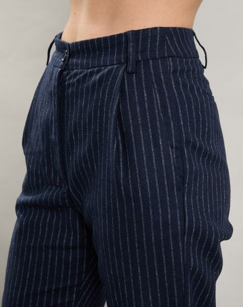 Pantalon en Laine mélangée Pacome rayures brutes/marine