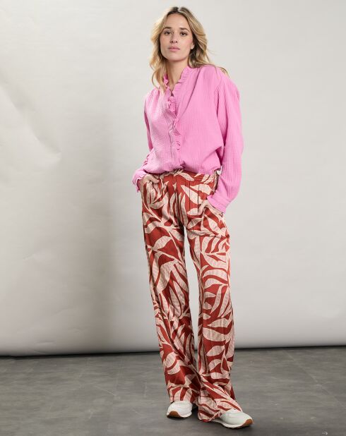 Pantalon satiné Plaisance rouge/rose clair