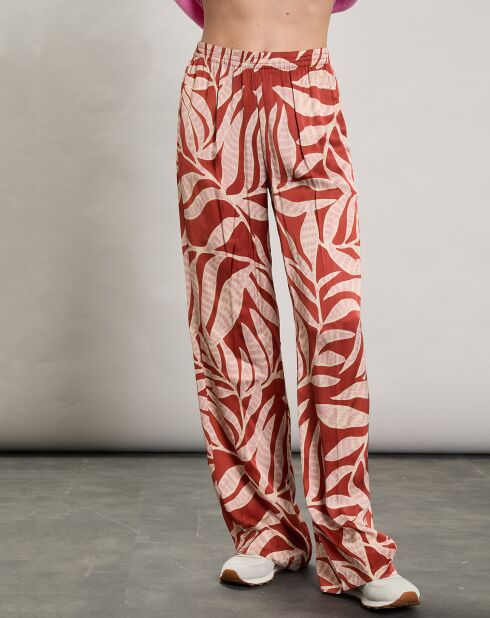 Pantalon satiné Plaisance rouge/rose clair