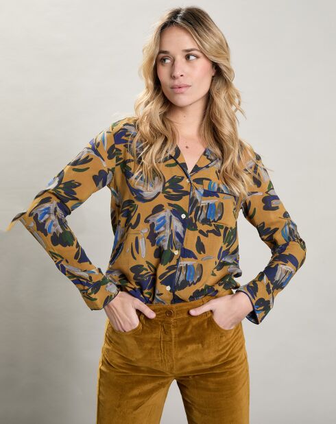 Chemise Cambridge imprimée moutarde/multicolore